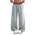 thumbnail image 2 of Hvogkswy Wide Leg Sweatpants Women Elastic Drawstring High Waisted Pants Plaid Lining Casual Workout Jogging Pants with Pockets, 2 of 8