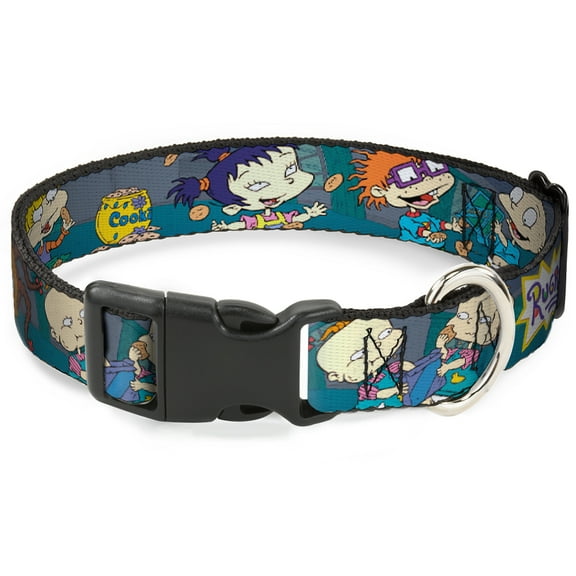 Nickelodeon Pet Collar, Dog Collar Plastic Buckle, Rugrats Cookie Scene, 7 to 8.5 Inches 0.5 Inch Wide