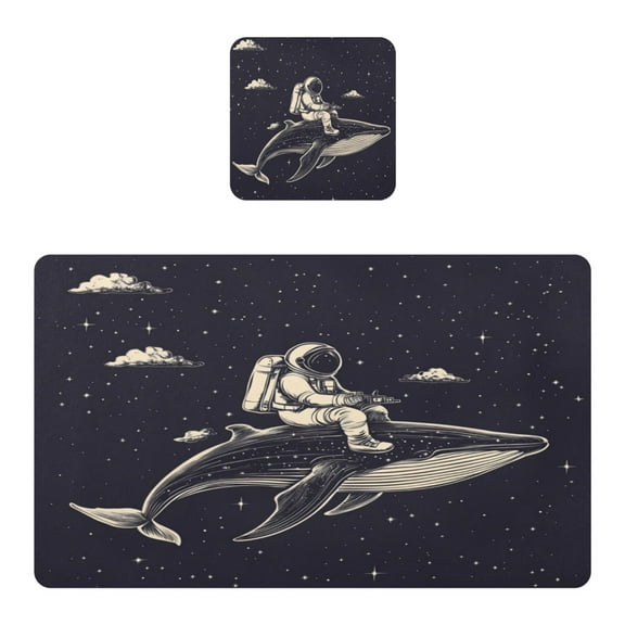 Wobogo Whale Riding Astronaut Pattern Placemats Coasters Set of 1 Heat-resistant Non-slip Easy to Clean Square Dinner Plate Mat
