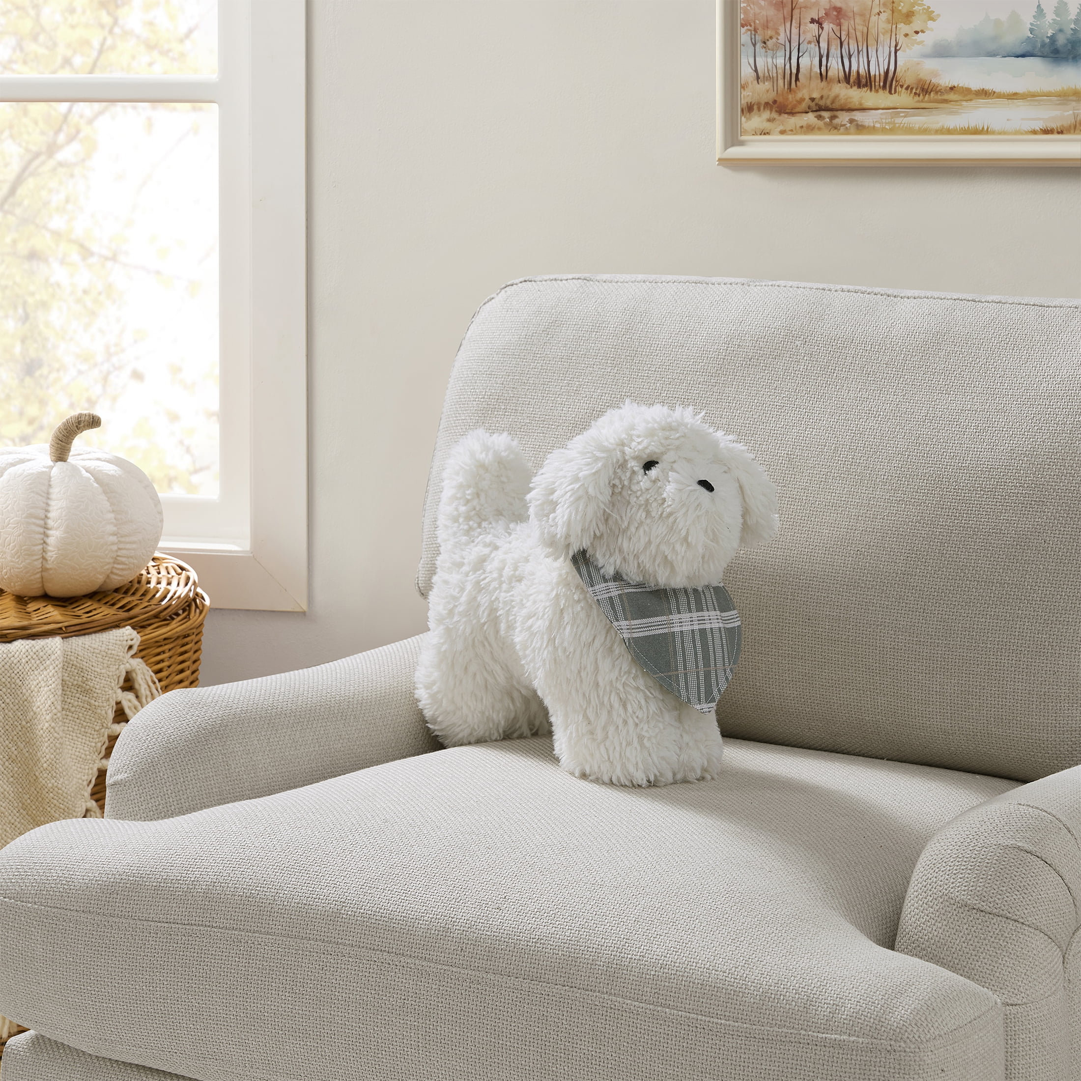 My Texas House 12" x 17" Bonnie Ivory Stuffed Faux Fur Toy Dog Decorative Pillow