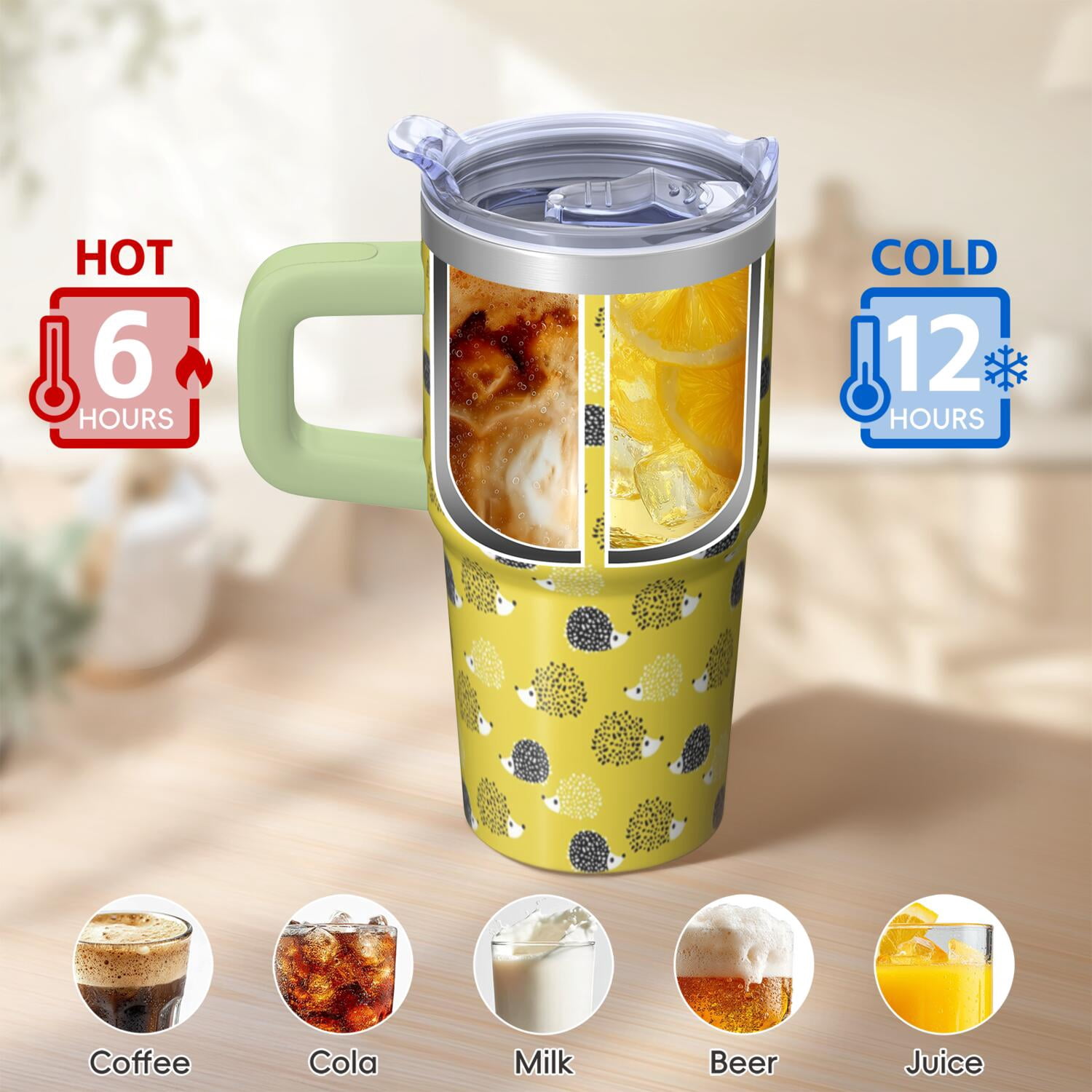 20oz Hedgehog Stainless Steel Tumbler with Handle and Straw Insulated Travel Coffee Mug Water Bottle with Lid and Straw Lightweight Yet Sturdy Design for Hiking Camping Gift for Women Men