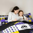thumbnail image 5 of Manfei Cartoon Tractor Queen Comforter Set,Rustic Farmhouse Cabin Bedding Sets,Purple Yellow Gray Patchwork Plaid Bedding Comforter Set For Boys,Super Cozy Room Decor Reversible,3pcs, 5 of 8