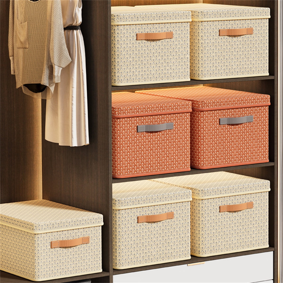 Bexikou Large Collapsible Storage Bin with Lid, Decorative Box, Cube, Organizer,Reusable Container for Home Office Shelf Closet Toys Clothes Sundries