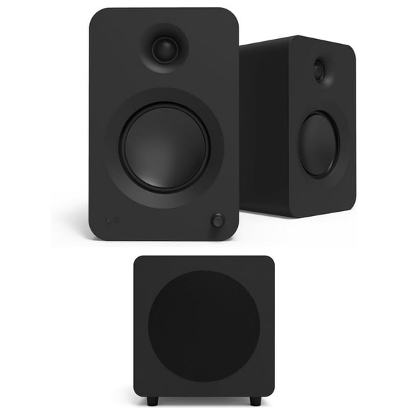 Kanto REN MB Bluetooth Powered Bookshelf Speakers - Matte Black Pair with a Kanto SUB8VMB Sealed Powered 8" Subwoofer - Vinyl Black (2024)
