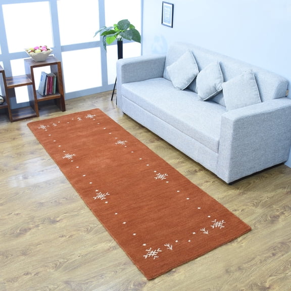 Rugsotic Carpets Hand Knotted Wool Area Rug 2'8''x8' Orange Contemporary Runner Indoor Rug for Living Room, Bedroom Antimicrobial L00516