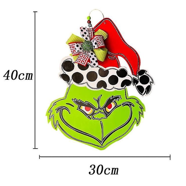 Corona de Navidad, decoración de placa colgante de puerta de Grinch, corona de signo de bienvenida de Grinch, decoración de granja de madera