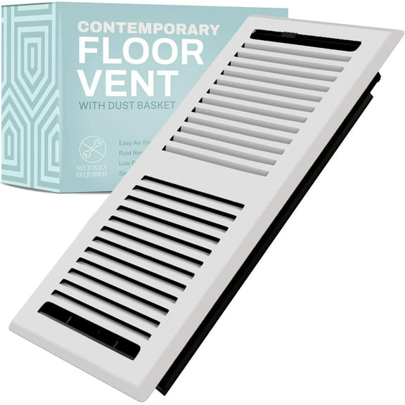 2X14 Floor Vent Covers Floor Register with Mesh Cover Trap, Heat and Air, Walkable Metal Floor Vent for HVAC Duct, Contemporary, White