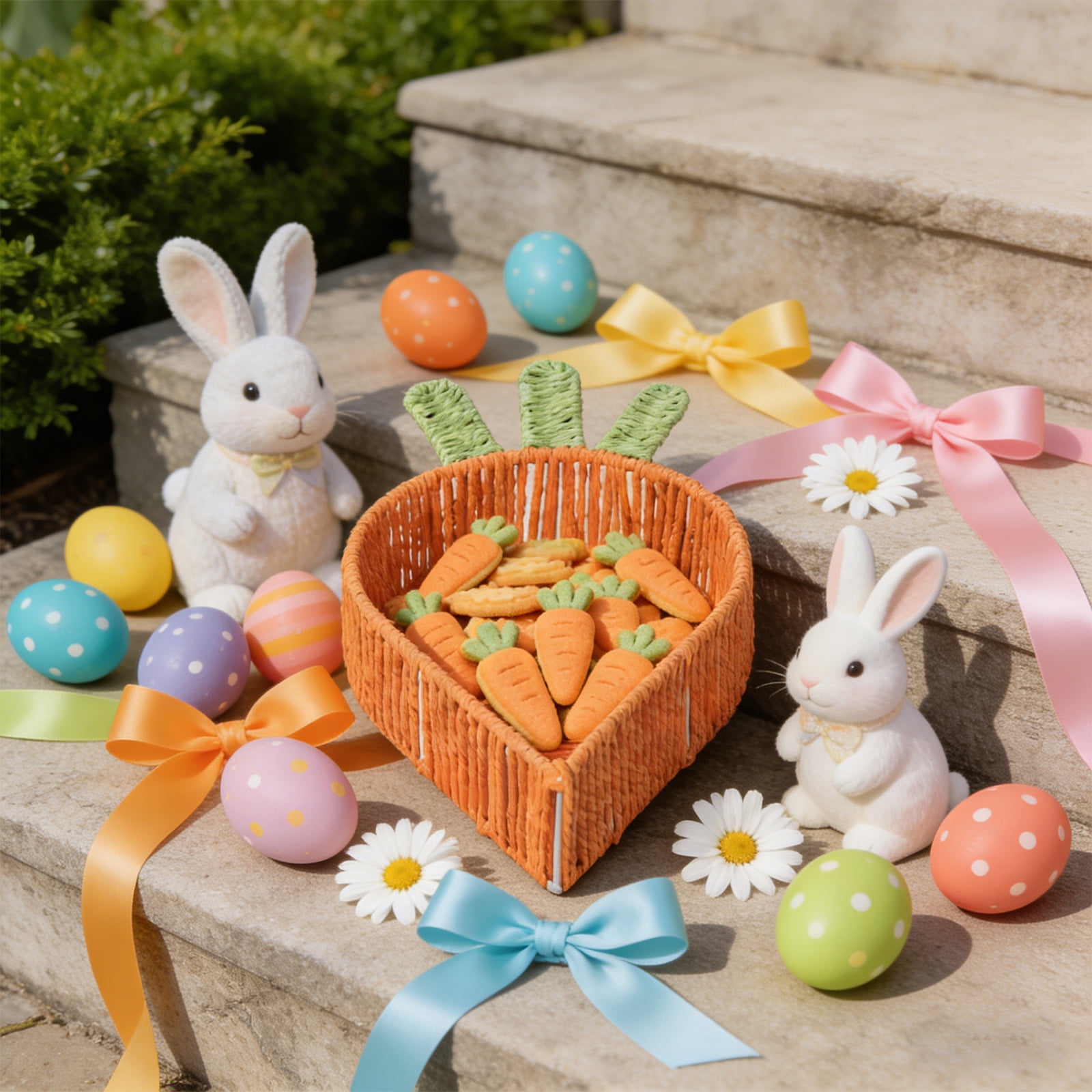 15.74Inch Easter Woven Carrot Basket, Cute Vegetable Carrot Storage Baskets Fruit Snack Candy Storage for Entryway Desktop Home Easter Party Decor