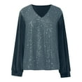 thumbnail image 4 of Beach Vacation Clothes for Women, Tops for Women Trendy, Elegant Women's V Neck Shiny Sequin Top Stylish Long Sleeve Blouse Trendy Loose Fit Casual Shirt for Parties and Events, 4 of 4