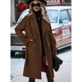 thumbnail image 5 of Women'S Wool Pea Coat Double Breasted Fleece Trench Coat Mid Long Winter Wool Blend Overcoat Dressy Outfit Dark Brown XL, 5 of 7
