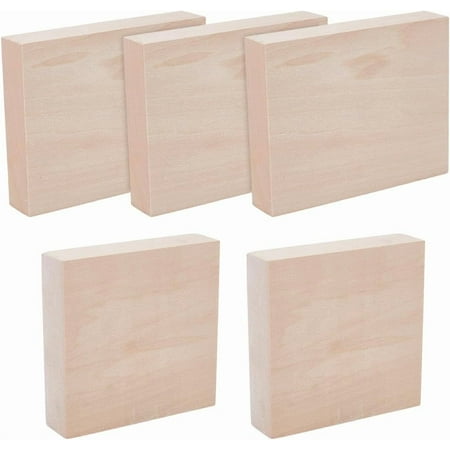 5 Pcs Basswood Carving Blocks 3.9x3.9x1 4.9x3.9x1 Inch Square Carving Wood Unfinished Wood Blocks kit for Art and Crafts DIY Carving Whittling