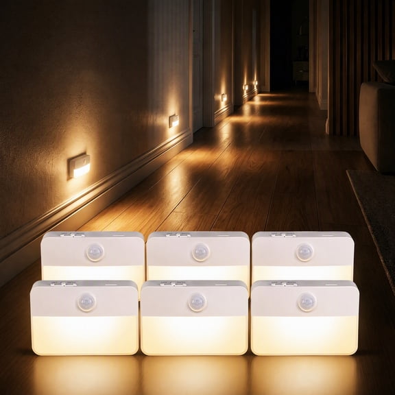 6-Pack Rechargeable LED Night Lights, Motion Sensor Stair Lights indoor, Wireless Wardrobe light for Stair Bedroom Cabinet Hallway