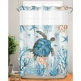 thumbnail image 2 of No Hook Shower Curtains, Turtle Long Bathtub Curtains with Snap in Liner, Blue Coastal Starfish Ocean Coral Nautical Waterproof Washable Fabric Bathroom Shower Curtain Sets, 72" x 84", 2 of 7