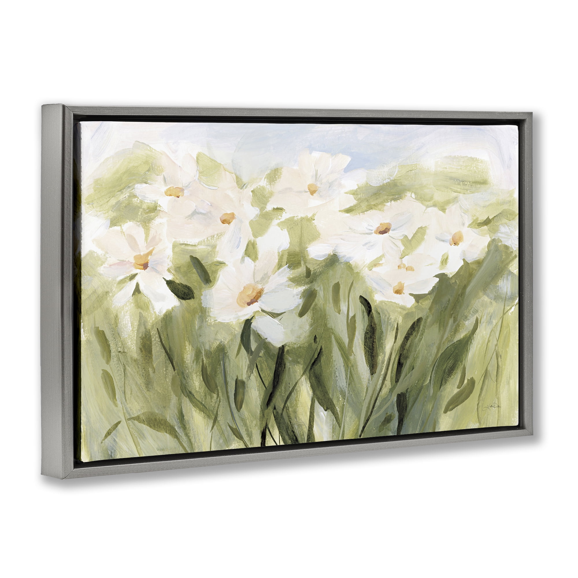 Stupell Industries Daisy Meadow View Botanical & Floral Painting Gray Floater Framed Art Print Wall Art, 31 x 21