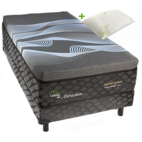 Paquete Lester Individual Hybrid Luxury - Attraction - Colchón+Box+Almohada Látex