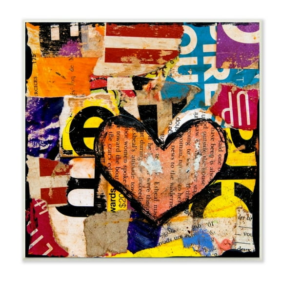 Stupell Industries Abstract Magazine Text Collage with Red Heart Design by Erin Ashley
