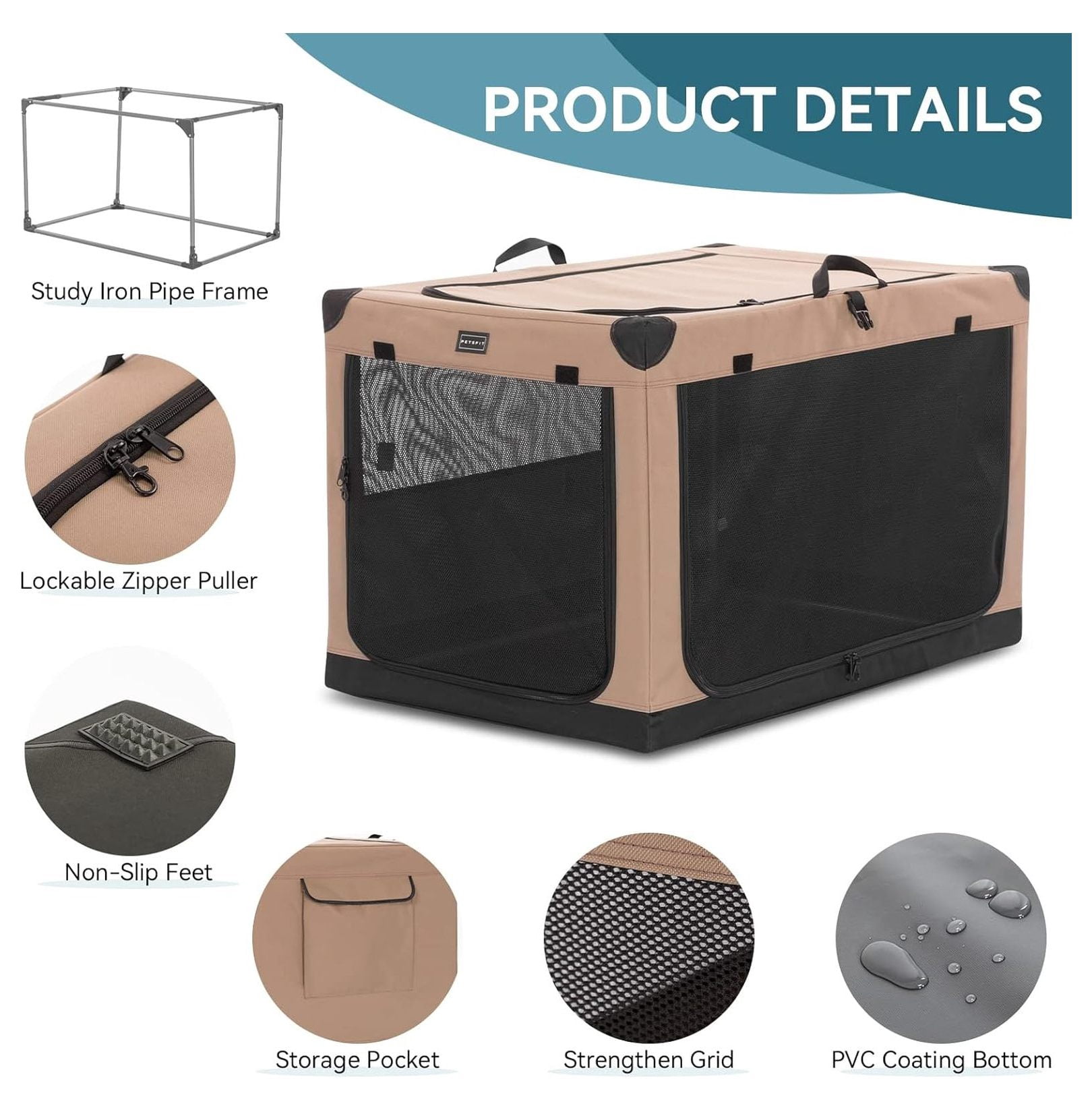Portable Dog Crate, with Patented Adjustable Fabric Cover, Chewproof & Lockable Mesh Doors, Waterproof Base Collapsible Kennel 30 Inch