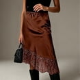 thumbnail image 2 of Jane Wardrobe Elastic Waist Satin Asymmetrical Midi Skirt Women Floral Lace Hem Layered Glossy Acetate Skirt 1PC S-L Plus Size Friendly, 2 of 5