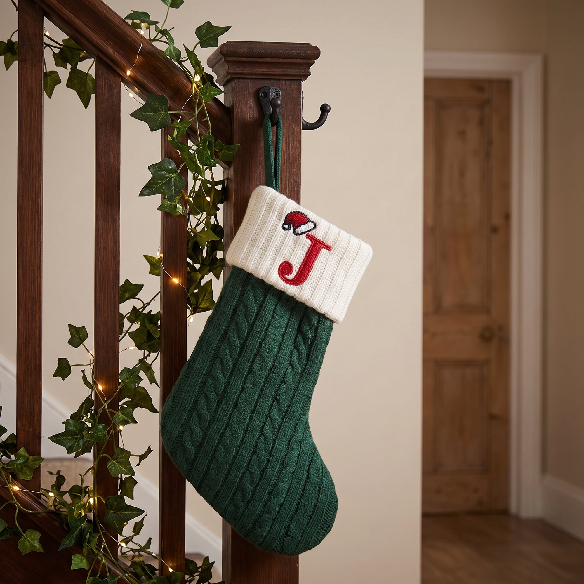 Unique Bargains Christmas Luxury Grand Hearth Accent Stocking Green Letter J 8"