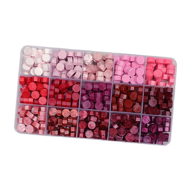 Cera de sellado de 15 rejillas, herramientas de fabricación de sellos de cera de sellado para correos, invitaciones, sobres, paquetes de vino, Rojo Sunnimix cuentas de cera para sellar letras