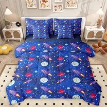 Homewish Purple Rocket 7-Piece Twin Bedding Sets For Preppy Children Kids,Universe Galaxy Bedding Comforter Set,Cosmos Planet Breathable Sheet Sets,Breathable Home Decor,Reversible