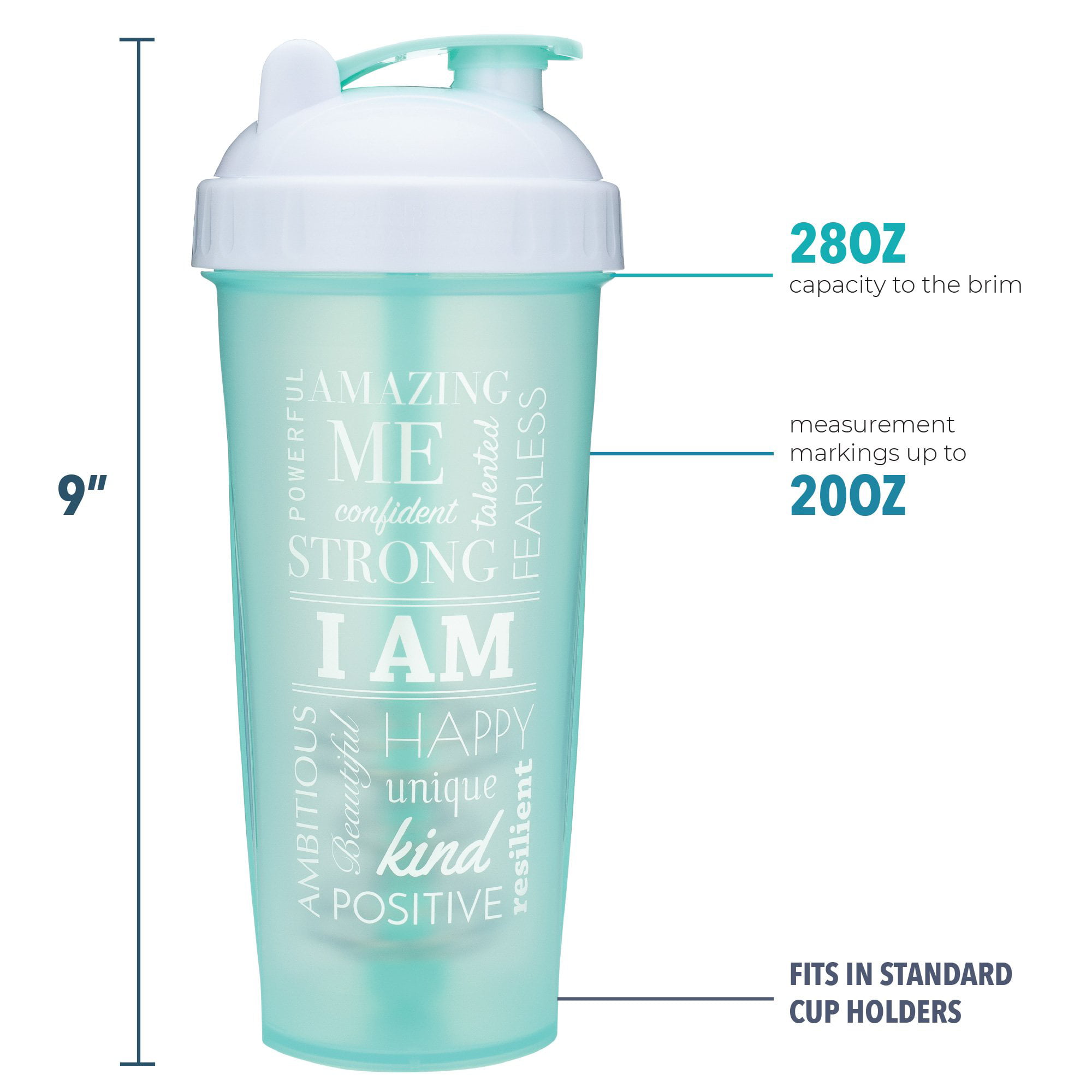 Motivational Word Mesh Protein Shaker for Women or Men, Blender Bottle