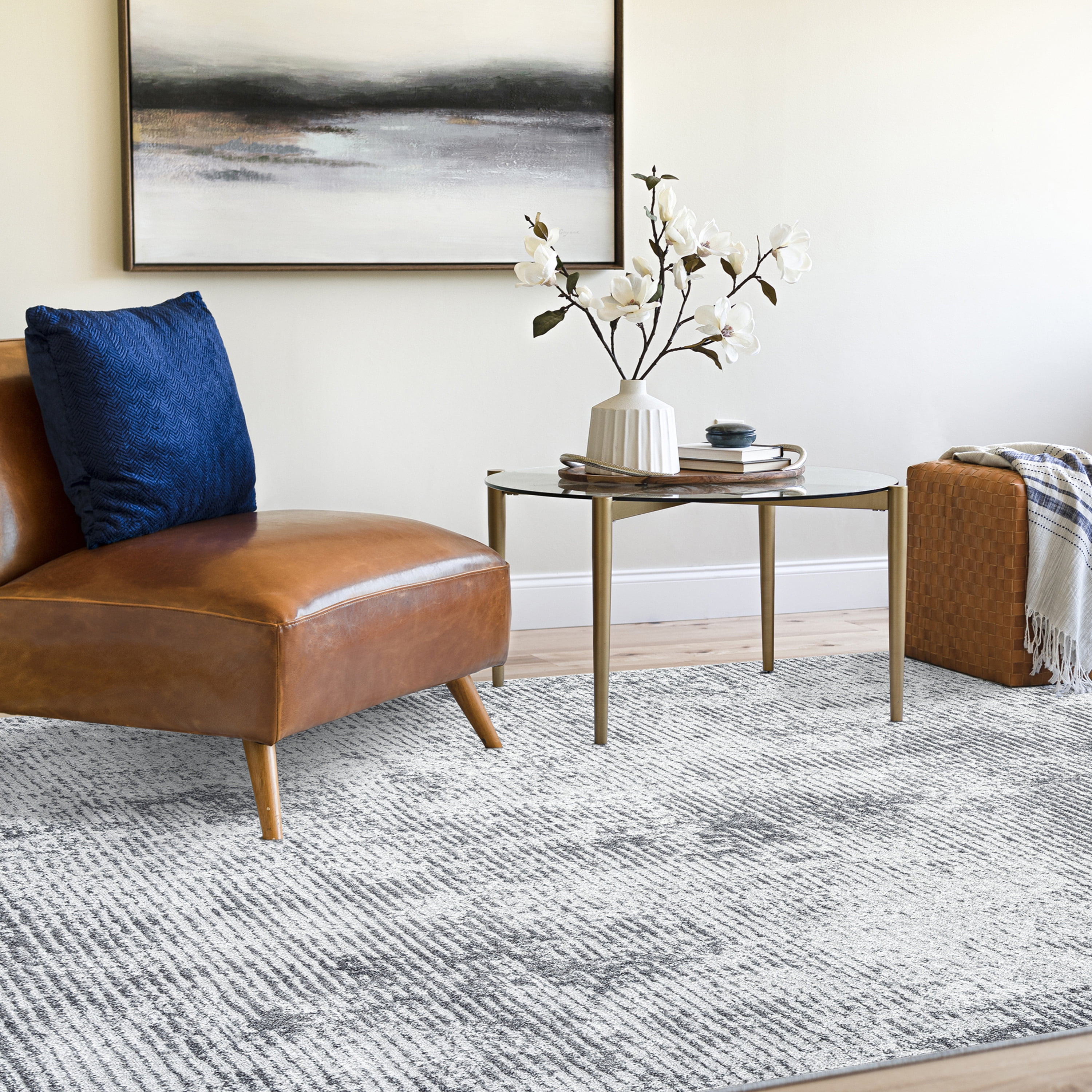 Contemporary 8x10 Area Rug (7'11'' x 10'3'') Abstract Gray, Cream Living Room Easy to Clean