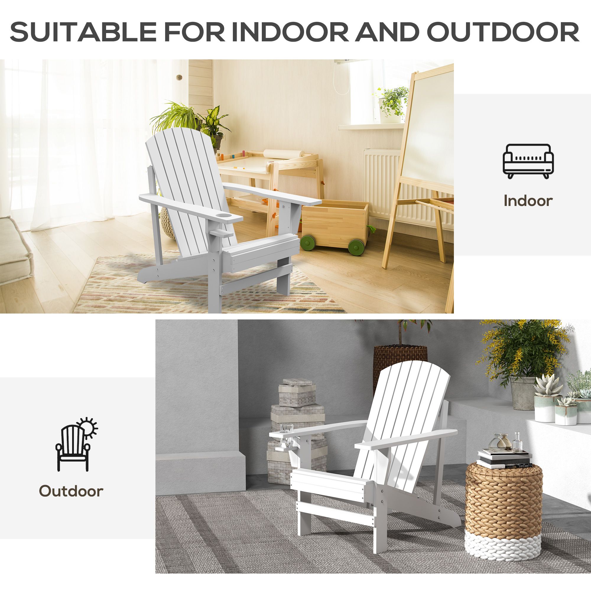 Dranite Modern Adirondack Chair with Cupholder for Patio, Garden & Lawn, Outdoor Solid Wood Seat