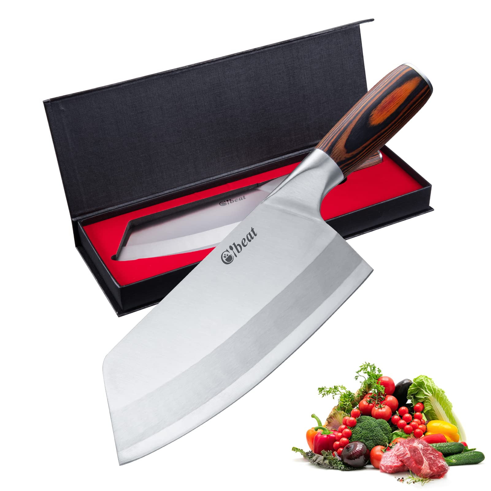 Kitchen Knife Heavy Duty Meat Cleaver 8 Inch Sharp Chinese Chefs Knife High  Carbon Stainless Steel Butcher Laser Chef Knives with Wood Handle 