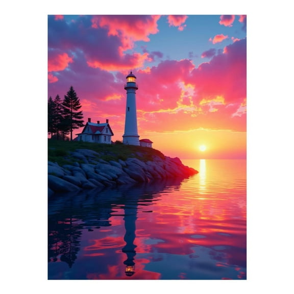 Diamond Art Kit for Adults, Sunset Lighthouse Ocean Reflection Diamond Painting for Adults Beginners, DIY Diamond Art Painting Kits, 5D Diamond Painting Crafts for Home Decor 12x16 Frameless