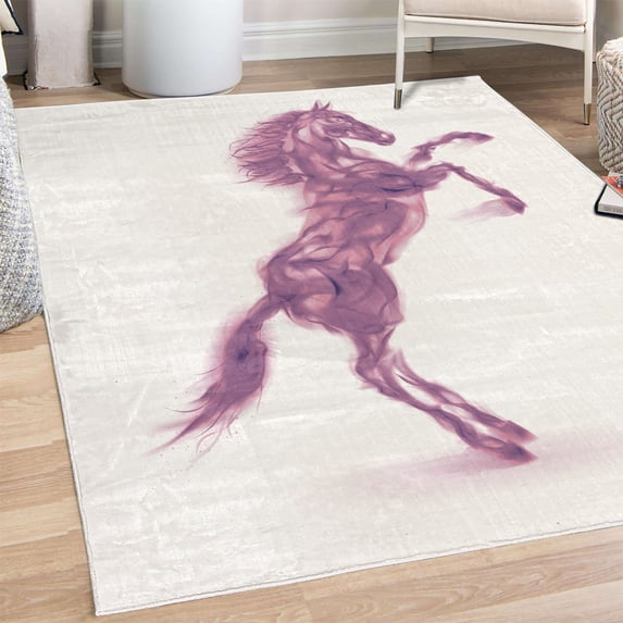 Horses Decorative Rug, Gallop Animal Motif Rearing up Blazing Devilish Moving Freely Theme, Quality Carpet for Bedroom Dorm and Living Room, 6 Sizes, Pale Fuchsia, by Ambesonne