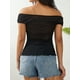 thumbnail image 3 of Mujeres de encaje de flores de ganchillo Tops, manga casquillo de corte bajo del cordón camiseta femenina fuera del hombro Ropa, 3 of 5