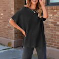 thumbnail image 2 of ManxiVoo Short Sleeve Crewneck Sweater for Women Lightweight Casual Knit Top Perfect for Spring and Fall Transitional Weather L Size Black, 2 of 8