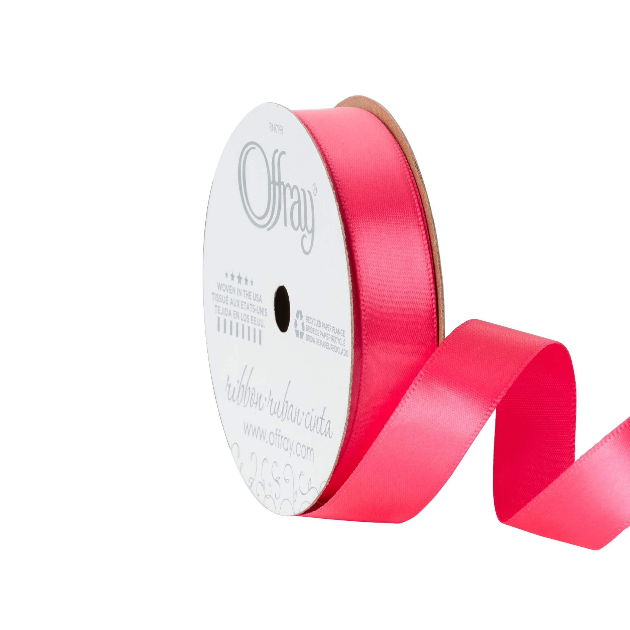 (4 pack) Offray Ribbon, Shocking Pink 5/8 inch Single Face Satin Polyester Ribbon for Sewing, Crafts, and Gifting, 18 feet, 1 Each