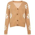 thumbnail image 5 of larppty Womens Ribbed Knit Cardigans Cute Graphic Daisy Button-up Jacquard Knitted Sweater Coat (Khaki, L), 5 of 9