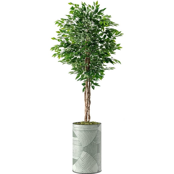 Artificial Tree in Modern Planter, Fake Ficus Silk Tree for Indoor and Outdoor Home Decoration - 66" Overall Tall (Plant Pot Plus Tree)