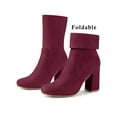 thumbnail image 6 of BLISSFUL STEP Women's Boots Faux Suede Rounded Toe Block Heel Foldable Ankle Boots Burgundy 7.5, 6 of 7