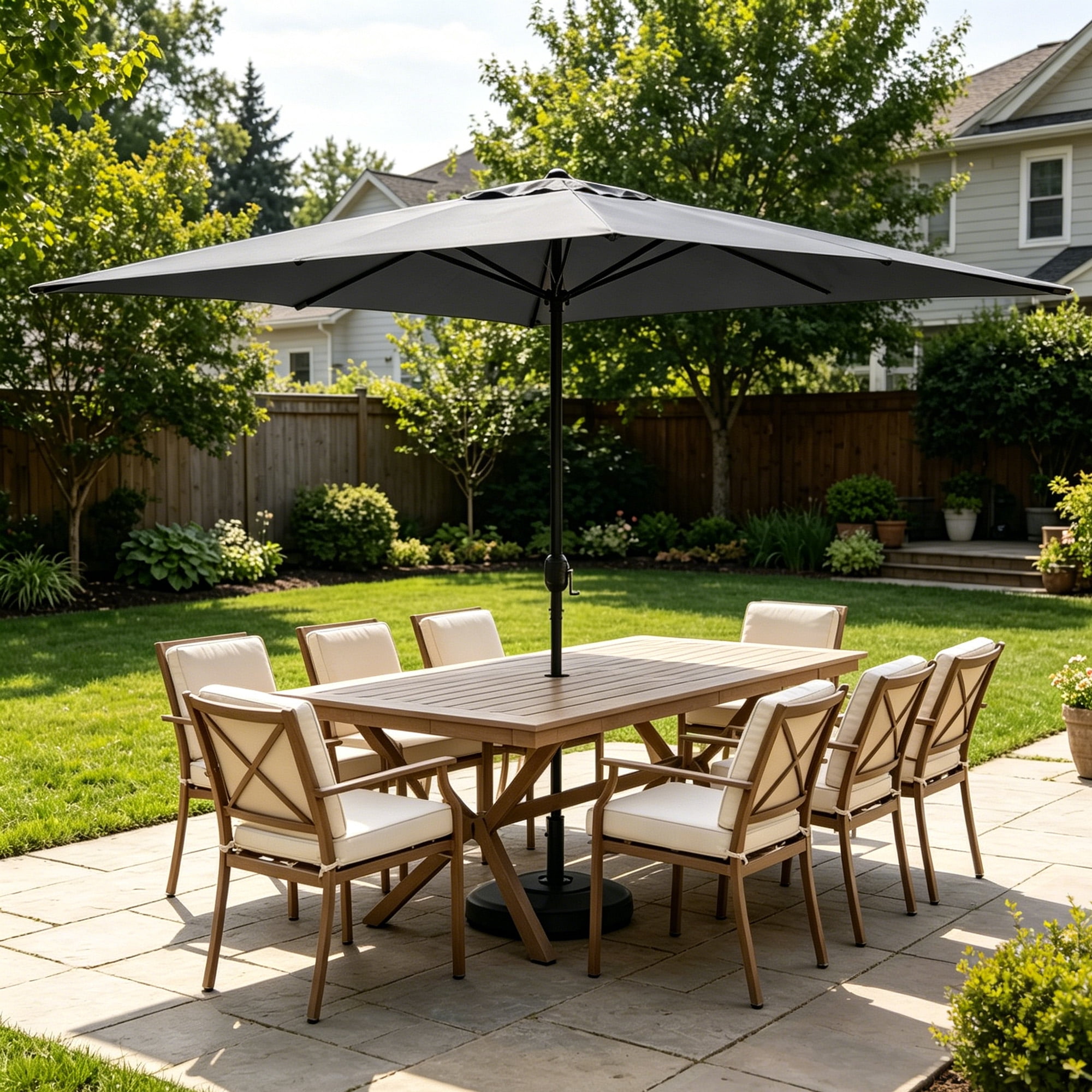 Kool 10x6.5ft Rectangular Patio Umbrella with Crank Handle, Outdoor Market Umbrella with 6 Sturdy Umbrella Ribs, Waterproof, Dark Gray