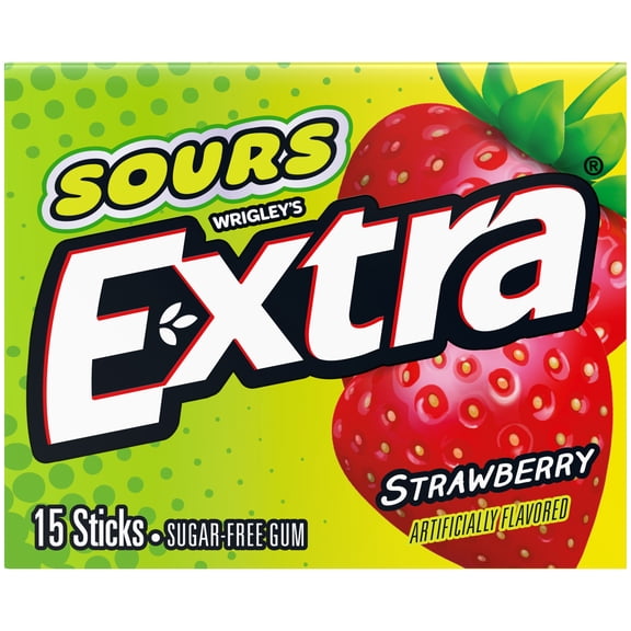 Extra Sours Strawberry Sugar Free Chewing Gum - 15 Stick Pack