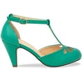 thumbnail image 2 of Chase & Chloe Kimmy-36 Women's Teardrop T-Strap Mid Heel Pumps, Dark Green (Dark Green, 10), 2 of 2
