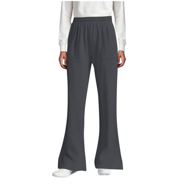Odeerbi 5-14 Años Niñas Pantalones Acampanados Pantalones Casual Color Sólido Cintura Ajustable Con Bolsillo