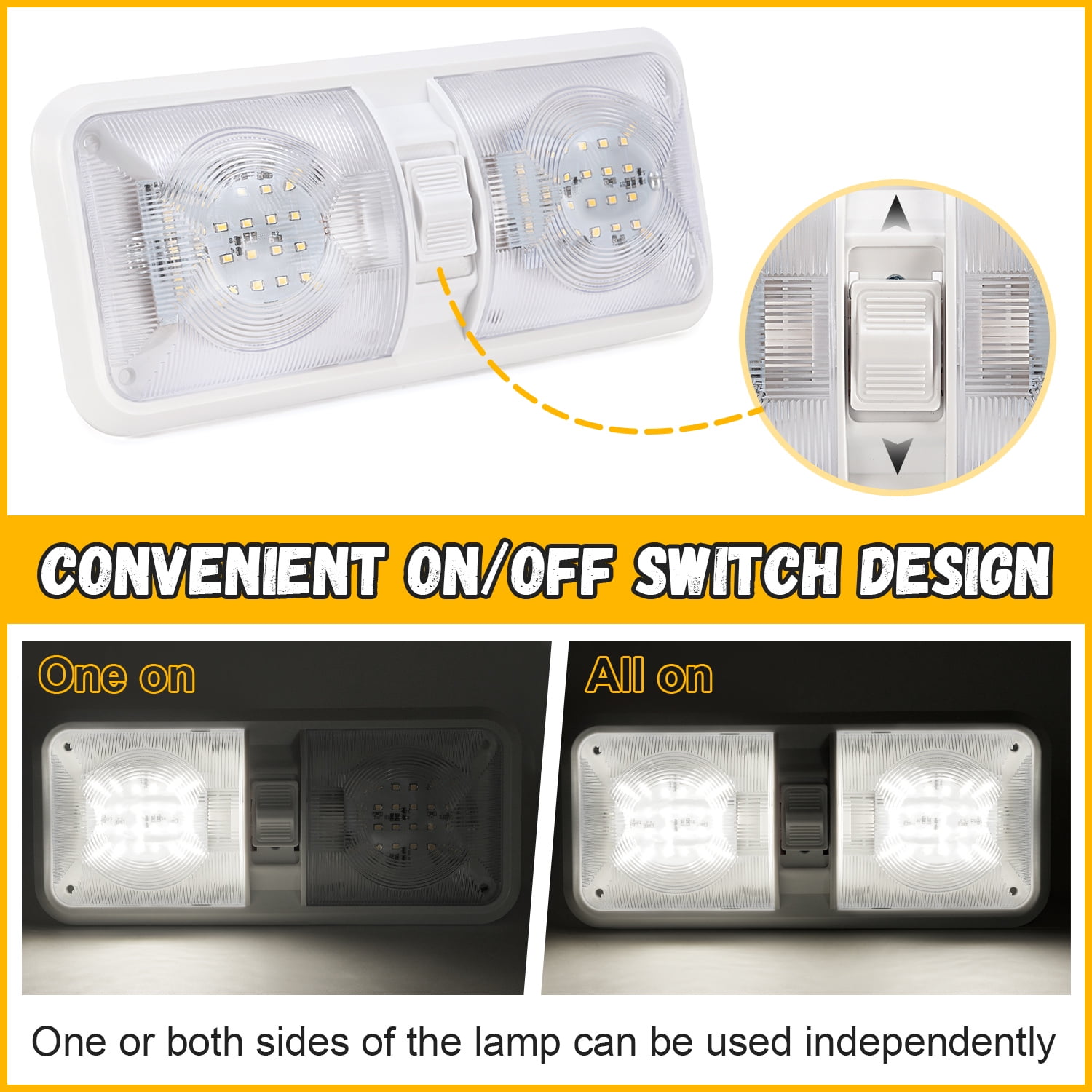 KOJEM 5PCS RV Ceiling Double Dome Lights 12v Ceiling Fixture RV Interior Led Ceiling Light Boat Camper Trailer Natural White 4000-4500K