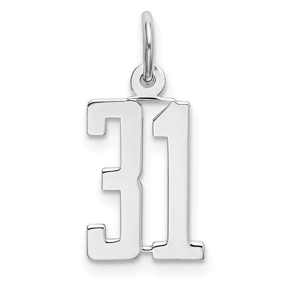 White Sterling Silver Charm Pendant 31 20 mm 8 Rhodium-Plated Small Elongated Pol Number