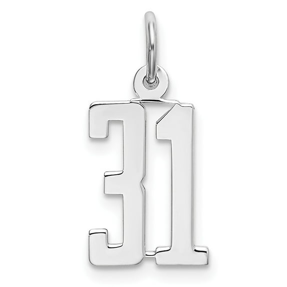 Sterling Silver Rhodium-plated Small Elongated Pol Number 31 Charm