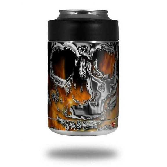 Skin Decal Wrap for Yeti Colster, Ozark Trail and RTIC Can Coolers - Chrome Skull on Fire (COOLER NOT INCLUDED) by WraptorSkinz