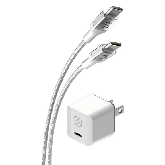 Scosche HPD30CCB8W-SP Powervolt™ 30W USB-C Mini Home Wall Charger with 8 ft USB-C to C Braided Cable, PD HMCHRG 30WC/USBC CBL