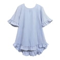 thumbnail image 3 of Womens Tops Striped Puff Sleeve Stand Collar Loose Blouse Spring Summer Shirts for Women Blue L, 3 of 6