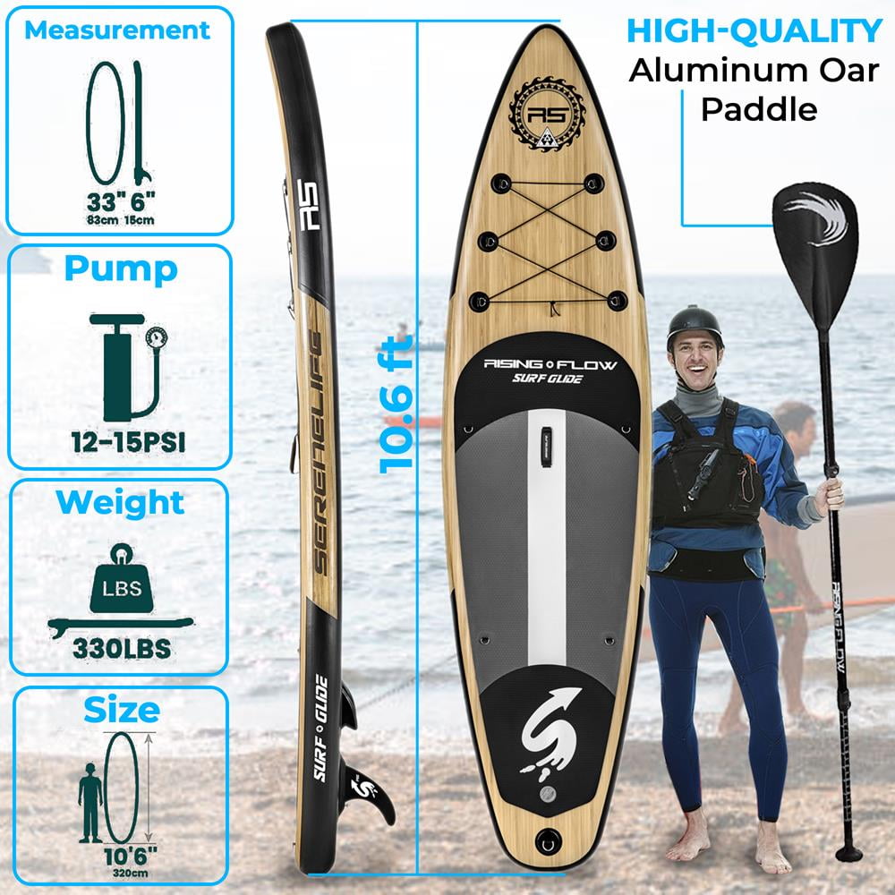 SereneLife Inflatable Stand-up Paddle Board (6 inches Thick) accessories & Carry Bag, Brown
