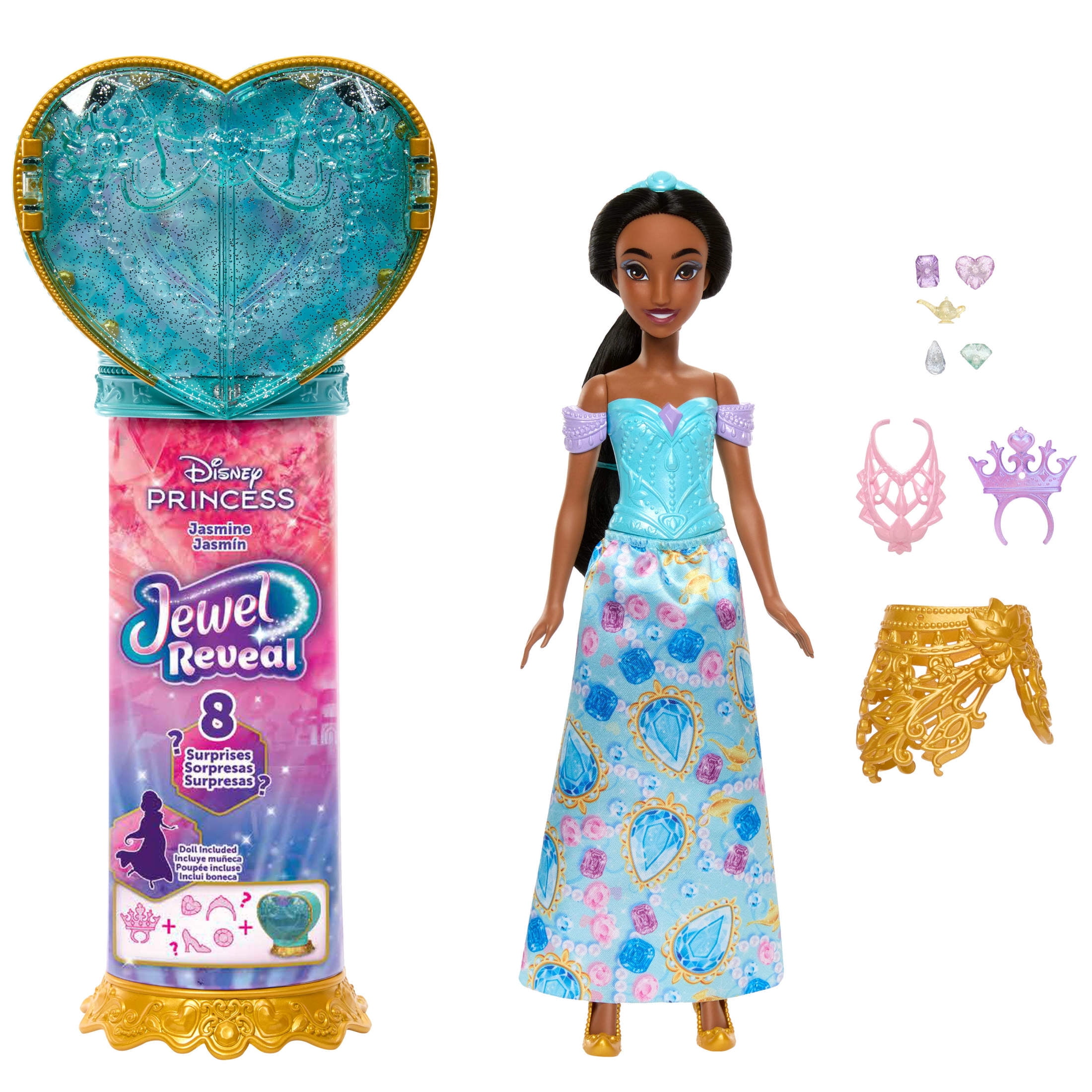 Disney Princess Jewel Reveal Jasmine Fashion Doll w/ 8 Surprises Including Gem Box & 10 Accessories
