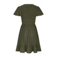 thumbnail image 5 of Penkiiy Women's Summer Mini Dresses Round Neck Casual Smocked Puff Sleeve Cute Short Dress With Pockets S Army Green, 5 of 6